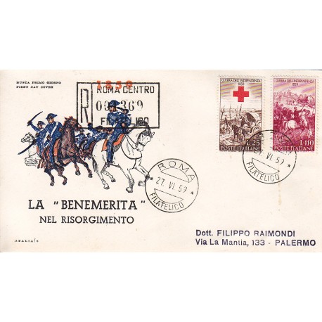 FDC ITALIA 1959 Italia 3 - 866 Centenario della II guerra d'Indipendenza a/Roma raccomandata 2 buste 