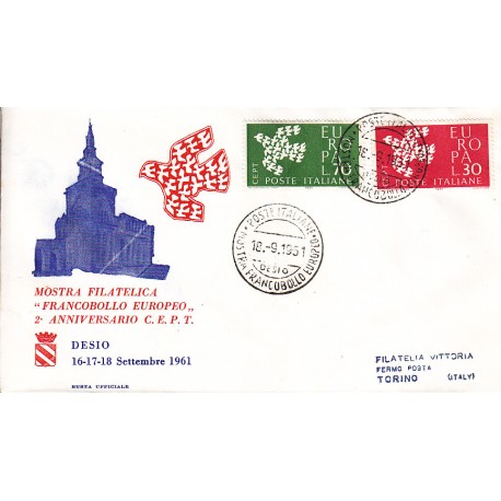 FDC ITALIA 1961 Privato - 932 - Europa CEPT - 6ª emissione Annullo Speciale Desio v03 viaggiata