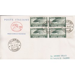 FDC ITALIA 1962 POSTE ITALIANE - A155 - Posta aerea - a/PA quartina viaggiata
