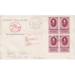 FDC ITALIA 1958 POSTE ITALIANE - 842 - 350º Anniversario della nascita di Evangelista Torricelli a/PA quartina raccomandata