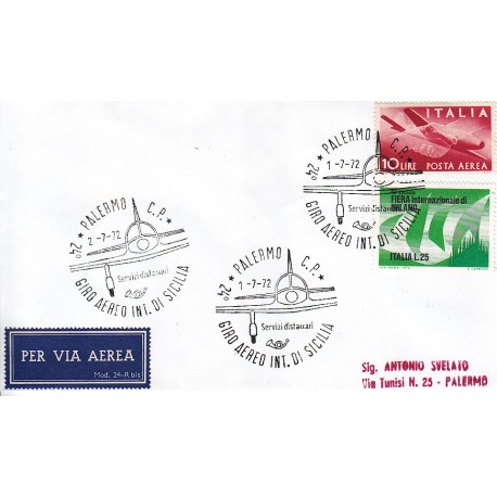 FDC ITALIA 1972 Privato - 24° Giro Aereo di Sicilia - Annullo speciale Palermo