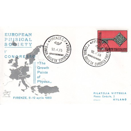 FDC ITALIA Marcofilia - annullo speciale 10/04/1969 FIRENZE C.P. - 1° CONGR. SOCIETA´ EUROPEA FISICA viaggiata