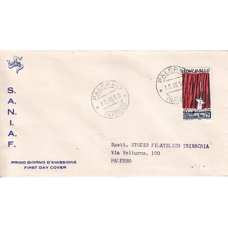 FDC ITALIA 1958 S.A.N.I.A.F. - 834 - Centenario della nascita di Ruggero Leoncavallo Annullo Palermo viaggiata