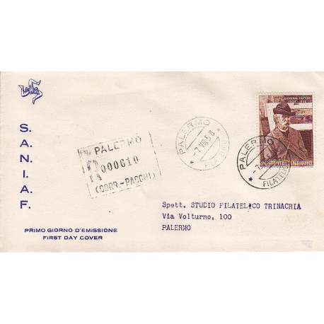 FDC ITALIA 1958 S.A.N.I.A.F. - 836 - 50º anniversario della morte di Giovanni Fattori Annullo Palermo raccomandata