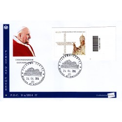 FDC ITALIA 09-a/2014 Canonizzazione papa Giovanni XXIII A/Pa codice a barre db