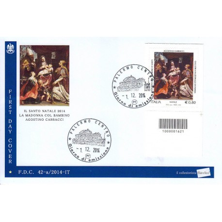 FDC - ITALIA 42/a/2014 Santo Natale - Religioso € 0,80 codice a barre dx A/PA
