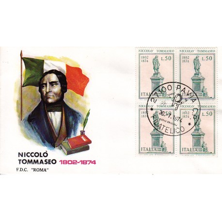 FDC ITALIA Roma B 30/07/1974 Nicolò Tommaseo a/PAVIA quartina