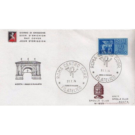 FDC ITALIA Grolla Club APG 31/07/1974 Espresso 250 £. ann/Roma