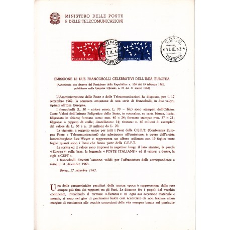 Italia Bollettino illustrativo 1962 n°86 EUROPA CEPT APG