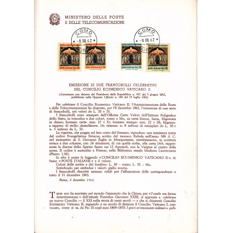 Italia Bollettino illustrativo 1962 n° 90 Concilio Ecumenico Vaticano II fdc