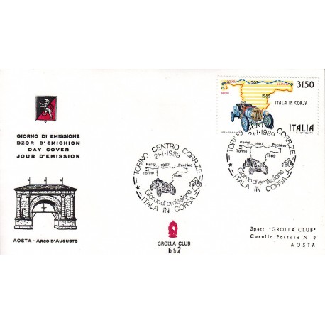 FDC ITALIA Grolla Club 21/01/1989 Raid Parigi Pechino AS/TO APG