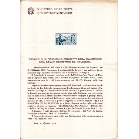 Italia Bollettino illustrativo 1958 n° 37 Impianti Idroelettrici Flumendosa