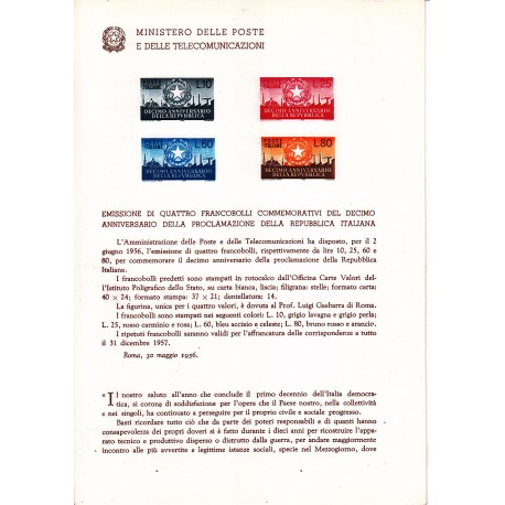 Italia Bollettino illustrativo 1956 n° 21 Proclamazione della Repubblica