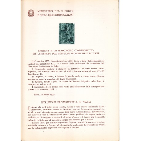 Italia Bollettino illustrativo 1955 n° 12 Istruzione Professionale in Italia