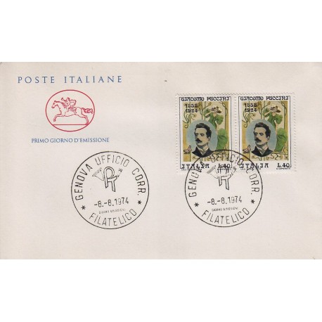 FDC ITALIA Poste Italiane 08/08/1974 Giacomo Puccini A/GE dittico