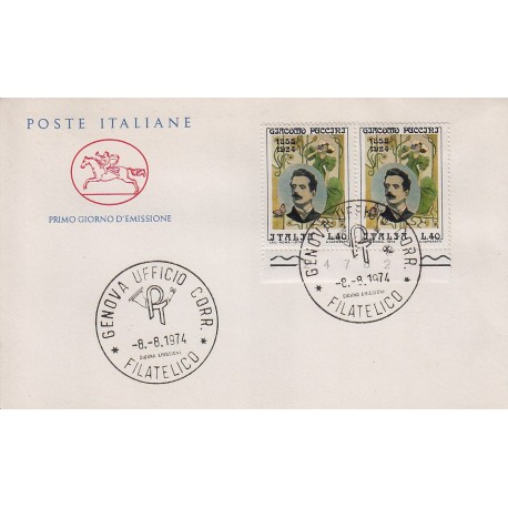FDC ITALIA Poste Italiane 08/08/1974 Giacomo Puccini A/GE dittico bdf