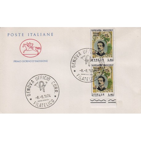 FDC ITALIA Poste Italiane 08/08/1974 Giacomo Puccini A/GE dittico bdf-
