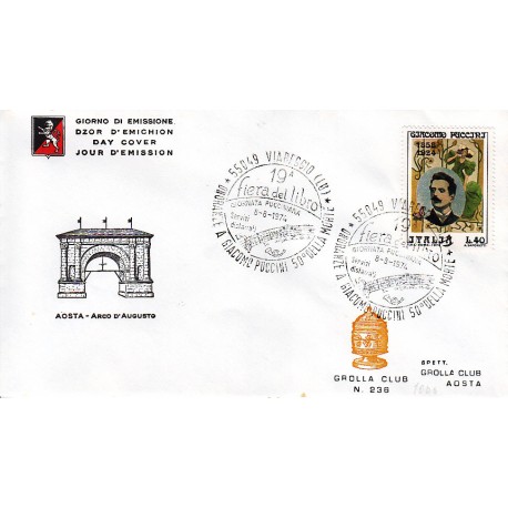 FDC ITALIA Grolla Club 08/08/1974 Giacomo Puccini AS/Viareggio apg