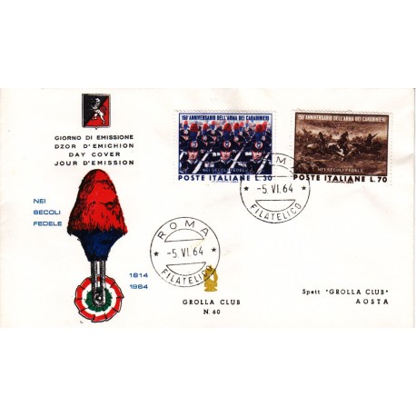 FDC ITALIA 1964 Grolla Unif. 978/9 Arma Dei Carabinieri A/roma