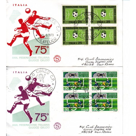 FDC ITALIA 1973 Filagrano Unif. 1212/3 Federazione gioco calcio quartina raccomandata