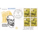 FDC ITALIA 1973 Filagrano Unif. 1215 Andrea Palladio quartina raccomandata