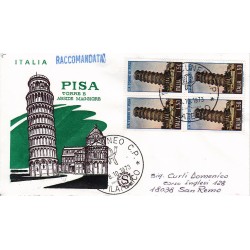 FDC ITALIA 1973 Filagrano Unif. 1225 Torre di Pisa quartina raccomandata