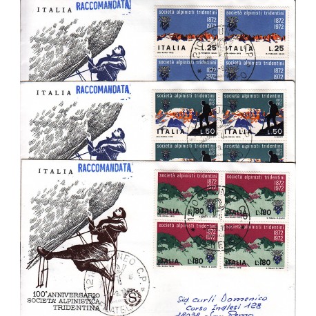 FDC ITALIA 1972 Filagrano Unif. 1179/1 Società Alpinistica quartina raccomandata