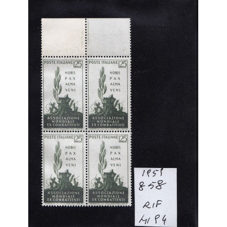 Italia Repubblica 1959 Unif.  858  associazione mondiale  MNH quartina