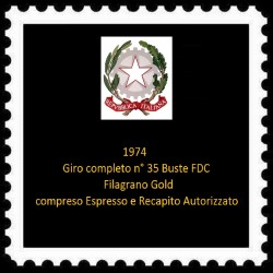 FDC ITALIA Filagrano Gold 1974 Anno Completo + Espresso + Recapito Autorizzato n° 35 buste