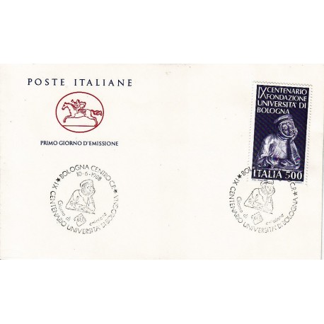 FDC ITALIA 1988 Poste Italiane Cavallino Unif. 1857 Università di Bologna a/s Bologna