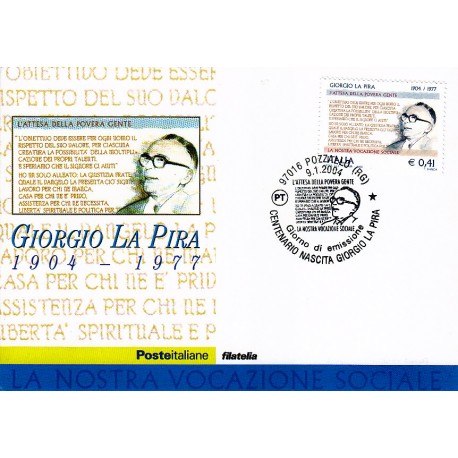 FDC ITALIA 2004 Cartolina Poste Italiane Unif. 2773 Giorgio La Pira