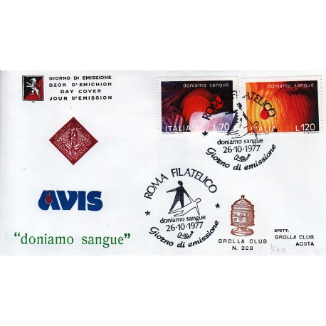 FDC ITALIA 1977 Grolla Club Unif. 1392/3 Doniamo Sangue A/Spec.