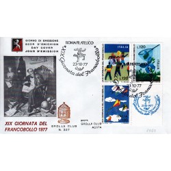 FDC ITALIA 1977 Grolla Club Unif. 1389/1 Giornata del francobollo A/Spec.