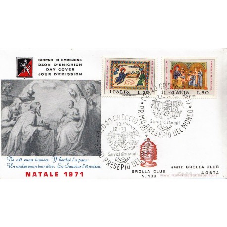 FDC ITALIA 1971 Grolla Club Unif. 1164/5 Natale A/Speciale