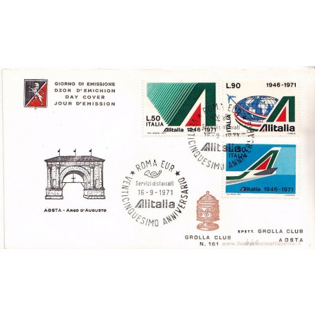 FDC ITALIA 1971 Grolla Club Unif. 1155/7 Alitalia A/Speciale APG