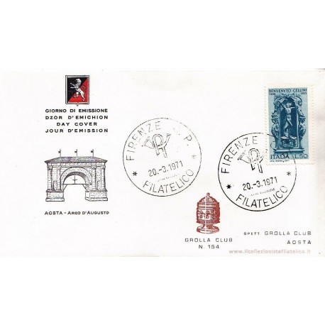 FDC ITALIA 1971 Grolla Club Unif. 1143 Benvenuti Cellini A/Speciale APG