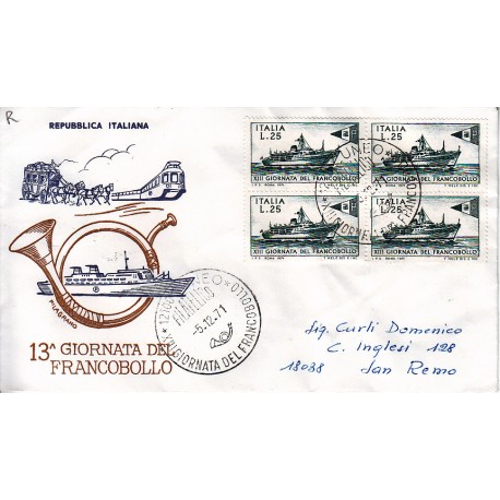 FDC ITALIA 1971 Filagrano Unif. 1163 Giornata del Francobollo AS Quartina Racc