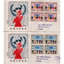 FDC ITALIA 1971 Rodia Unif. 1161/2 UNICEF A/PA Quartina viagg.