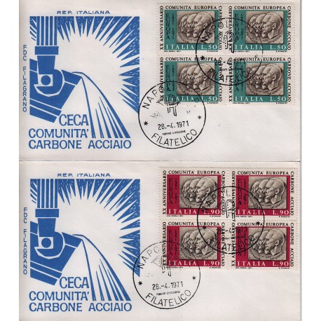 FDC ITALIA 1971 Filagrano Unif. 11445/46 CECA Carbone Acciaio A/NA Quartina