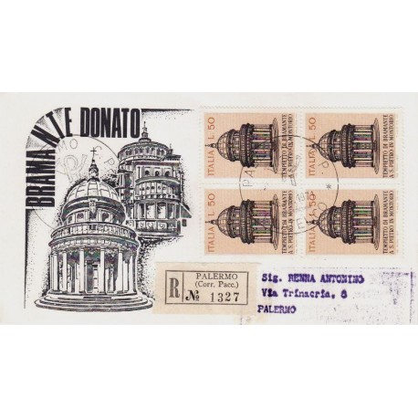 FDC ITALIA 1971 Rodia Unif. 1144 Tempietto di Bramante A/PA Quartina Raccomandata