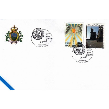 FDC SAN MARINO Marcofilia Annullo Speciale 02/09/1995 centenario d'Yvert & Tellier