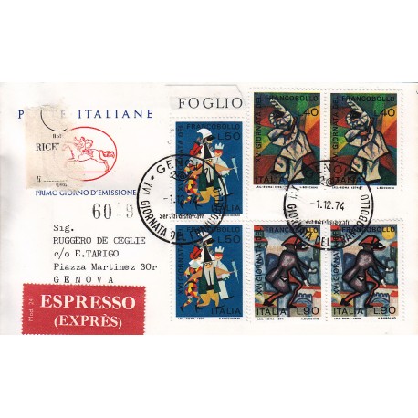 FDC ITALIA 1974 Poste Italiane Cavallino Unif. 1279/81 Giornata francobollo raccomandata