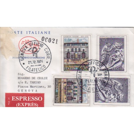 FDC ITALIA 1974 Poste Italiane Cavallino Unif. 1282/83 Arte Italiana raccomandata