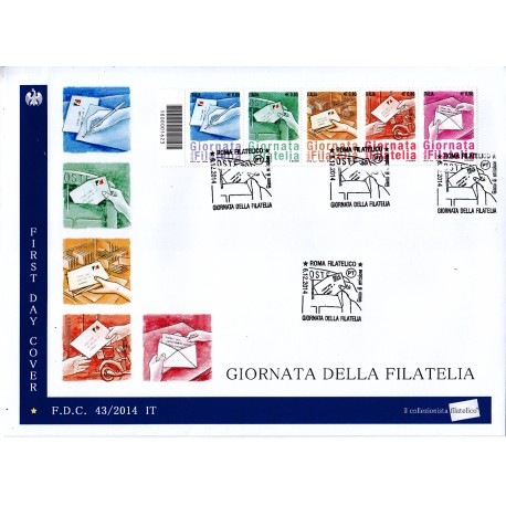 FDC ITALIA 43/2014 Unif. 3599/63 Giornata della filatelia A/S Codice a barre sc