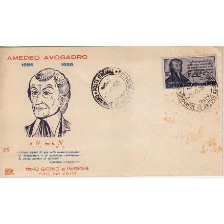 FDC ITALIA 1956 Roma Unif. 802 Amedeo Avogadro Annullo Speciale Vercelli