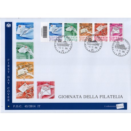 FDC ITALIA 43/2014 Unif. 3599/63 Giornata della filatelia A/Venaria Codice a barre sc