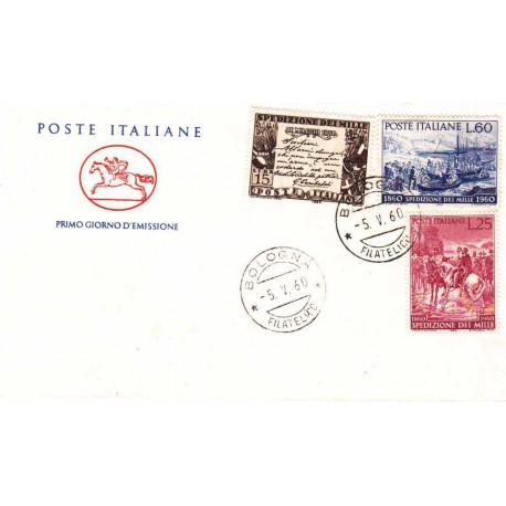 FDC ITALIA 1960 Poste Italiane 882/84 Spedizione dei mille Annullo Bologna