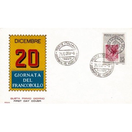 FDC ITALIA 1959 RODIA Unif. 879 - Giornata della Filatelia a/s Trieste