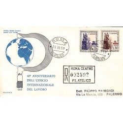 FDC ITALIA 1959 ITALIA Unif. 871/2 Organizzazione Internazionale Lavoro Raccomandata