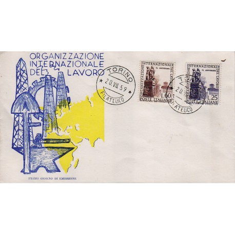 FDC ITALIA 1959 Gu.Sa. Unif. 871/2 Organizzazione Internazionale del Lavoro
